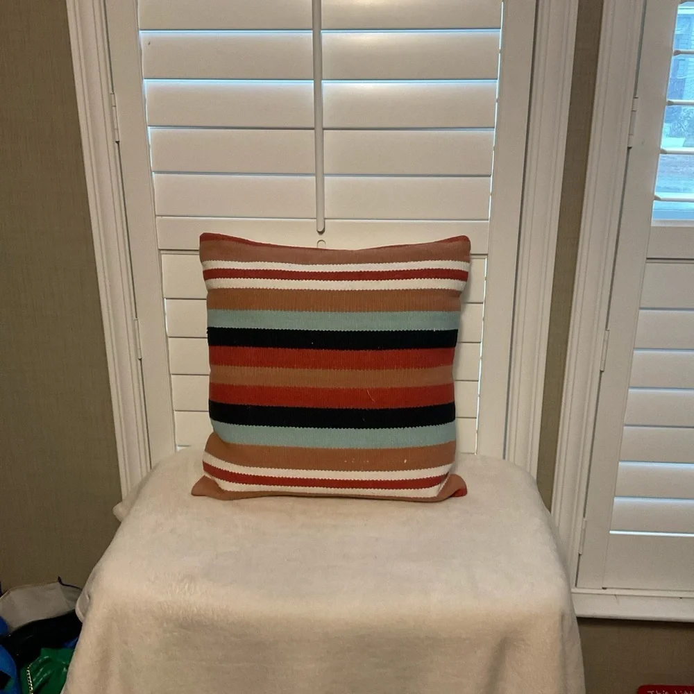 Striped Accent Pillow in Rust, Black & Light Blue